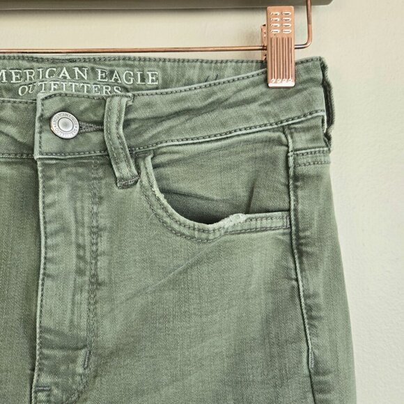 AE 2 Super Hi Rise Jegging Green Stretch Skinny Jeans American Eagle - Picture 2 of 14